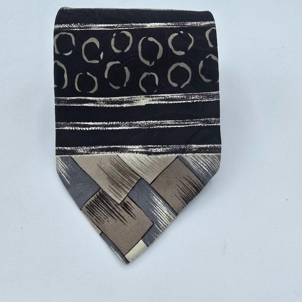 Zylos George Machado Necktie Gray Geometric Square Silk 55 X 4in Vintage
